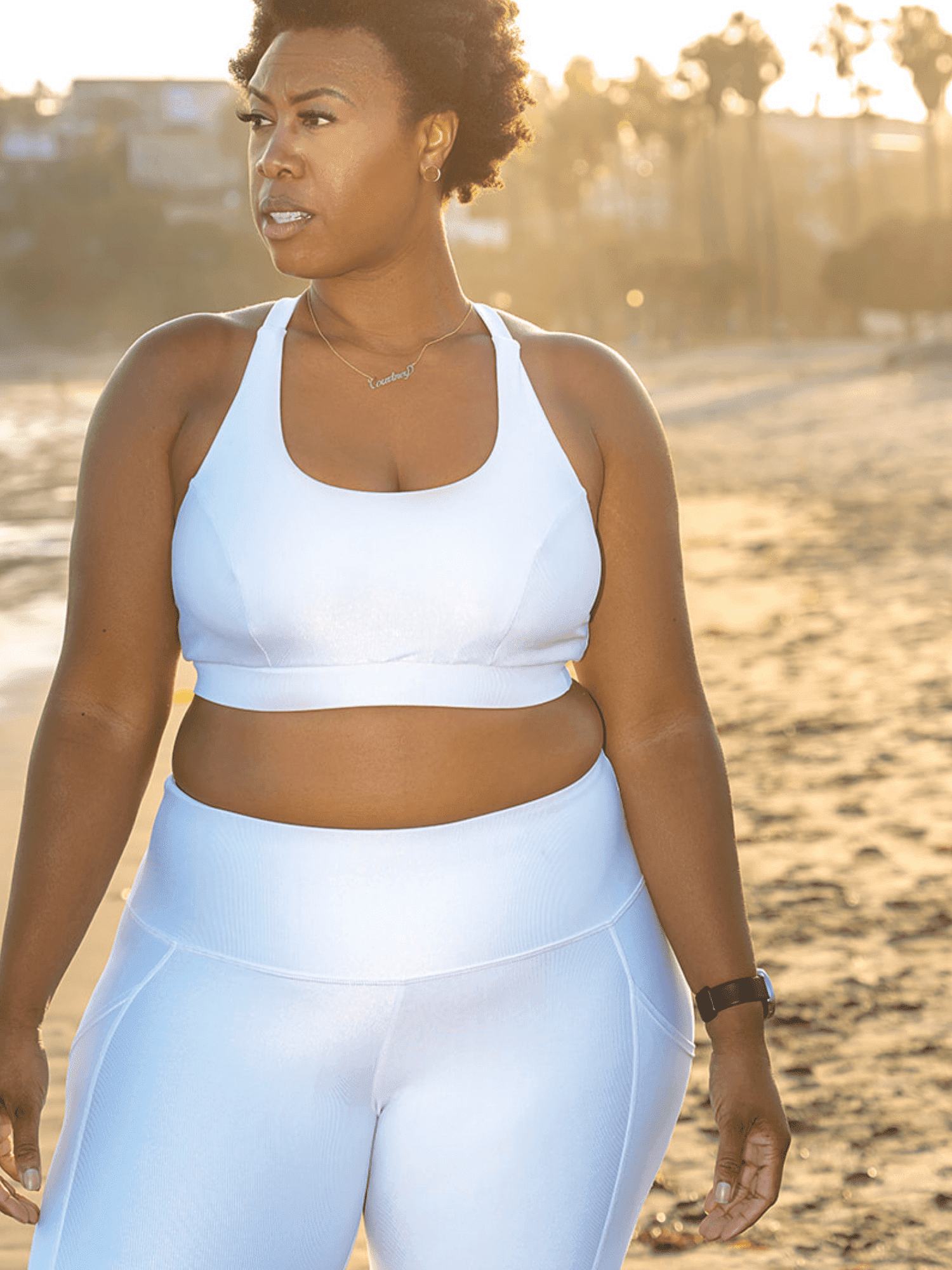 Hi-Rise Curved-Pocket Capri - White Rib Pattern