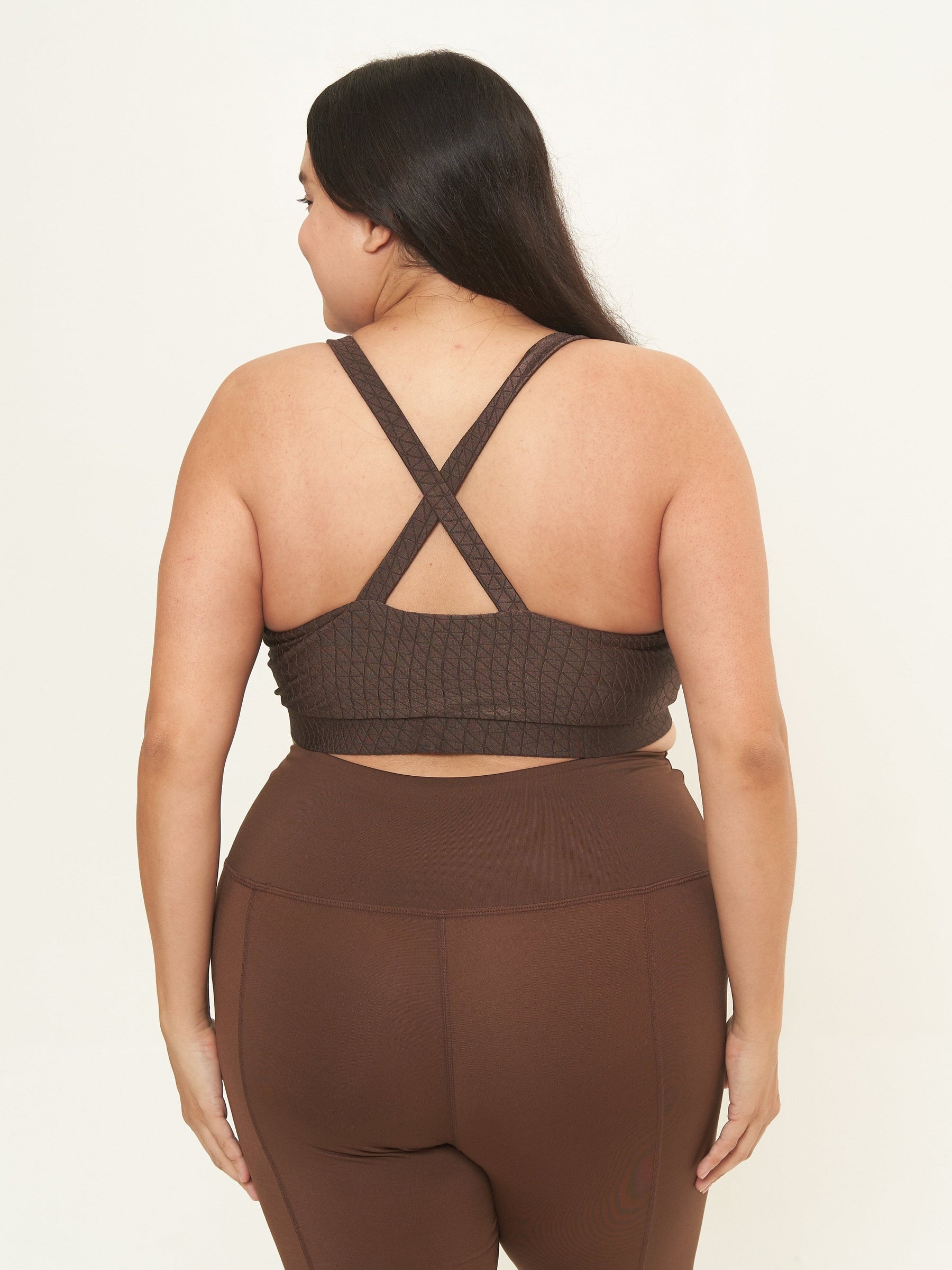 Cross Back Performance Bra Top- Bark Cube Pattern