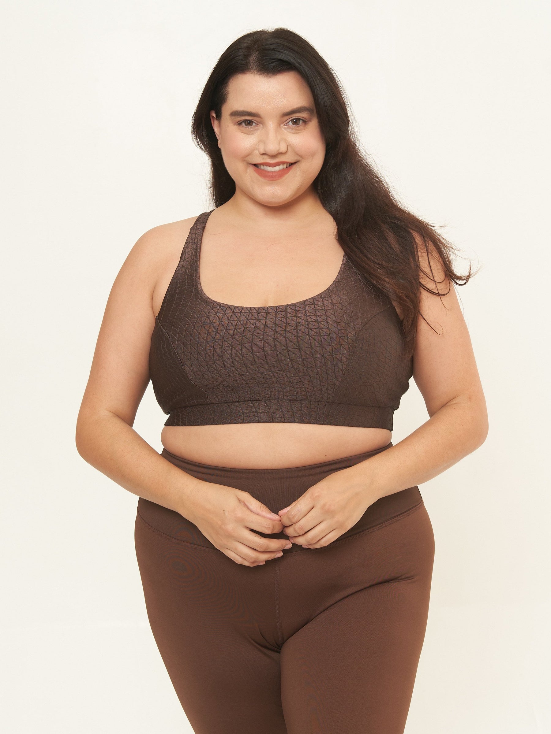 Cross Back Performance Bra Top- Bark Cube Pattern
