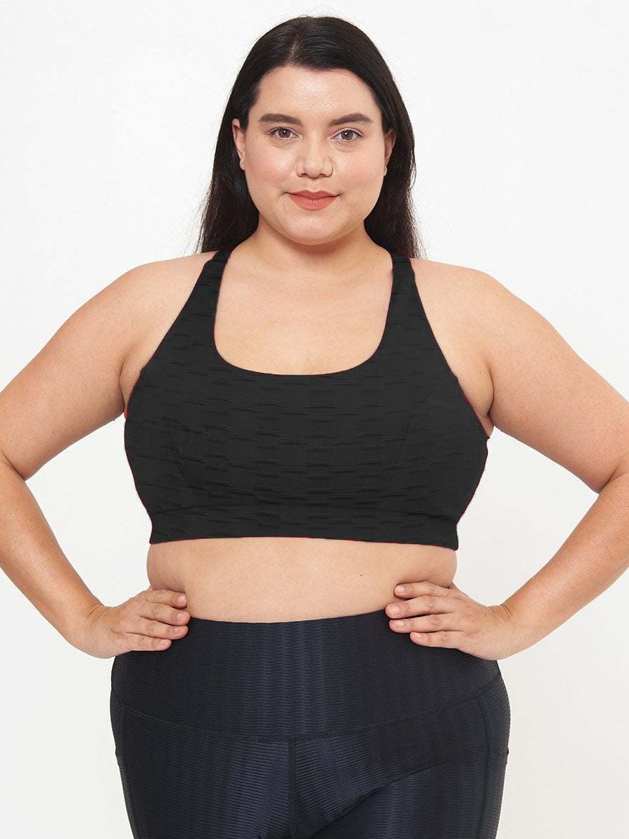 Cross Back Performance Bra Top - Black Links Pattern