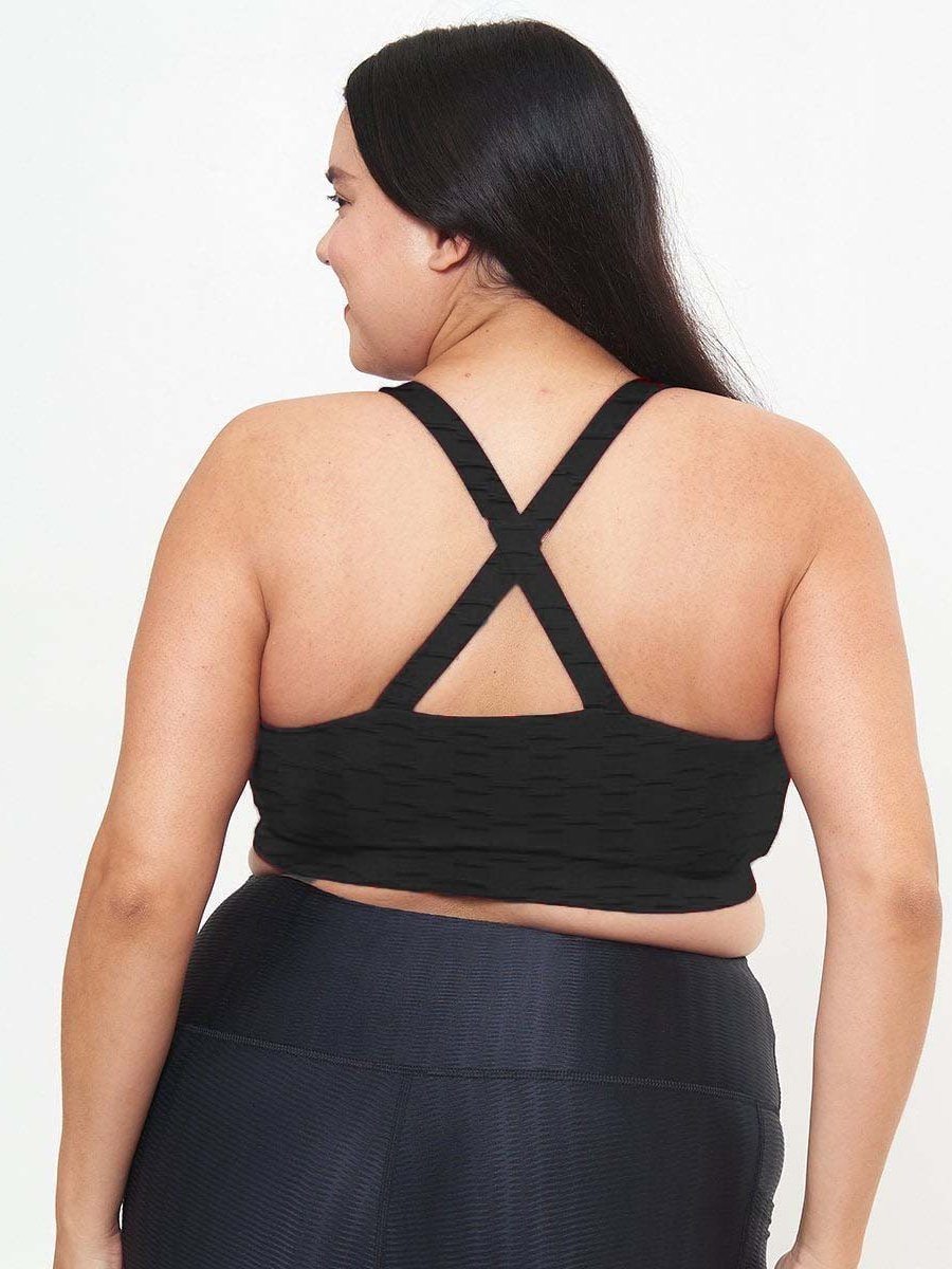 Cross Back Performance Bra Top - Black Links Pattern