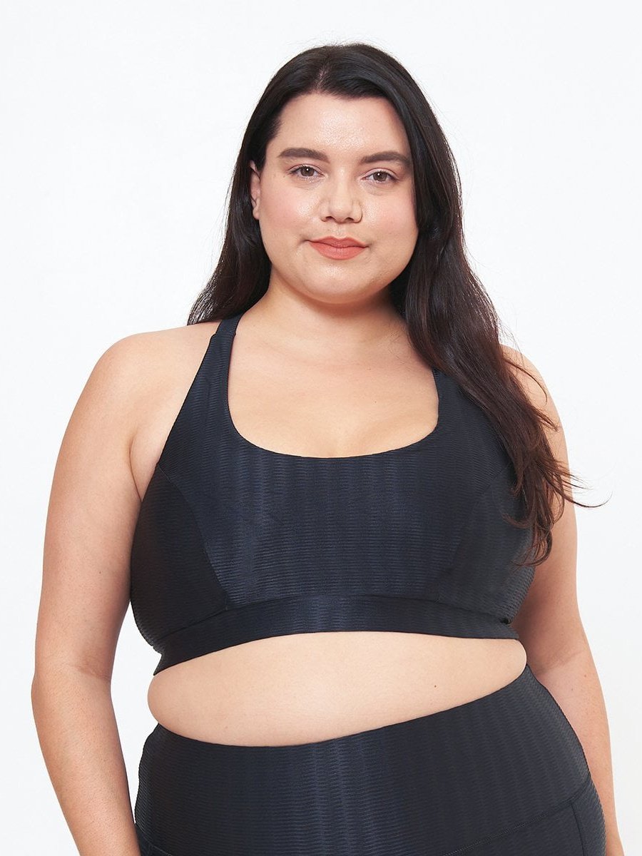 Cross Back Performance Bra Top - Black Zap Pattern