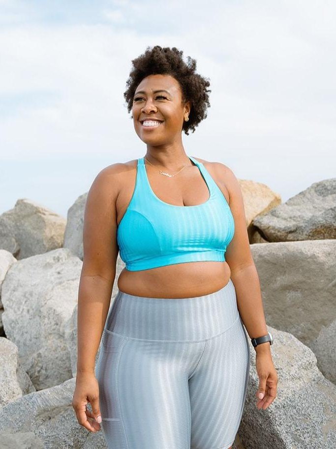 Cross Back Performance Bra Top - Blue Sky Zap Pattern