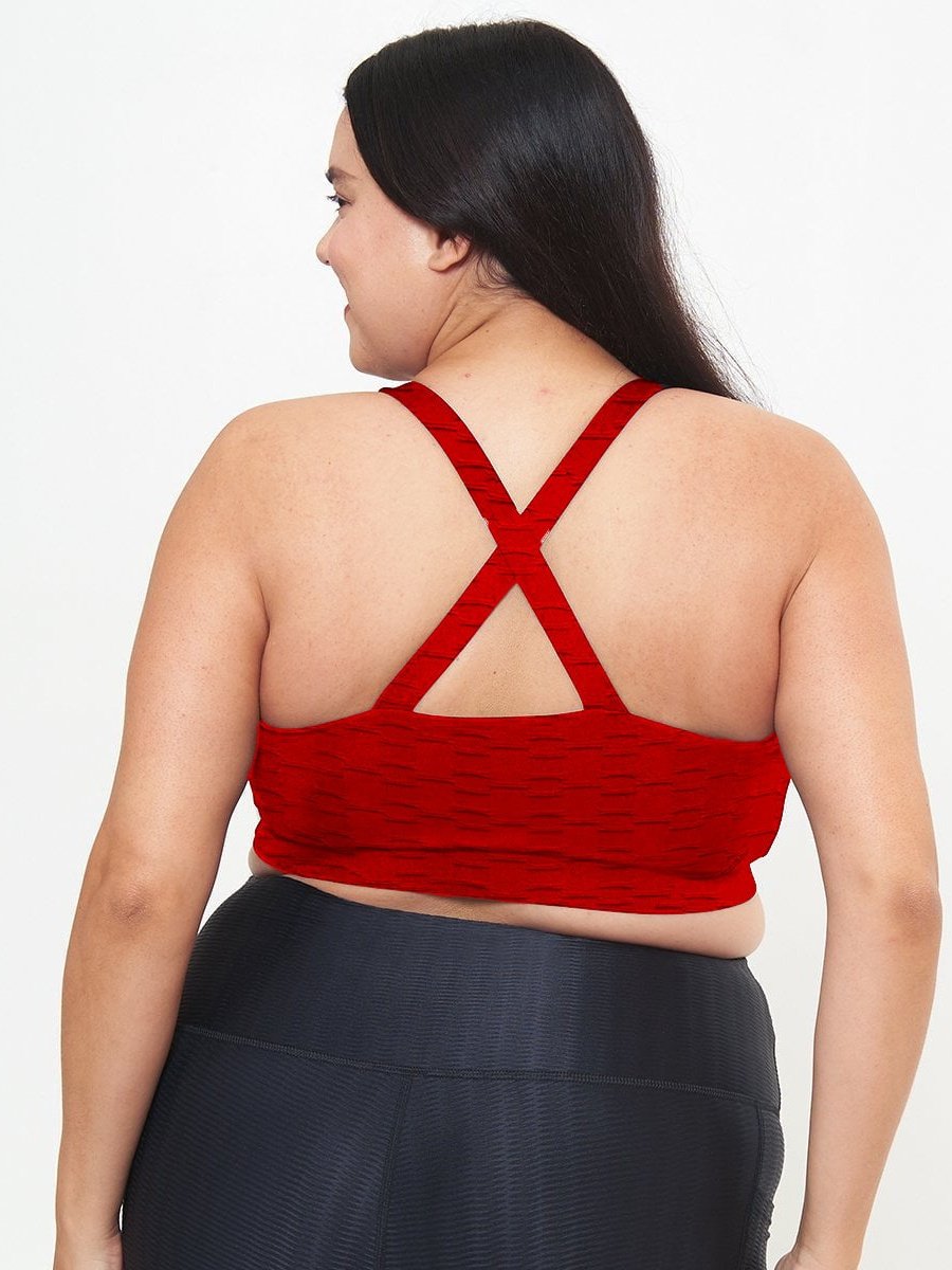 Cross Back Performance Bra Top - Cherry Pie Links Pattern