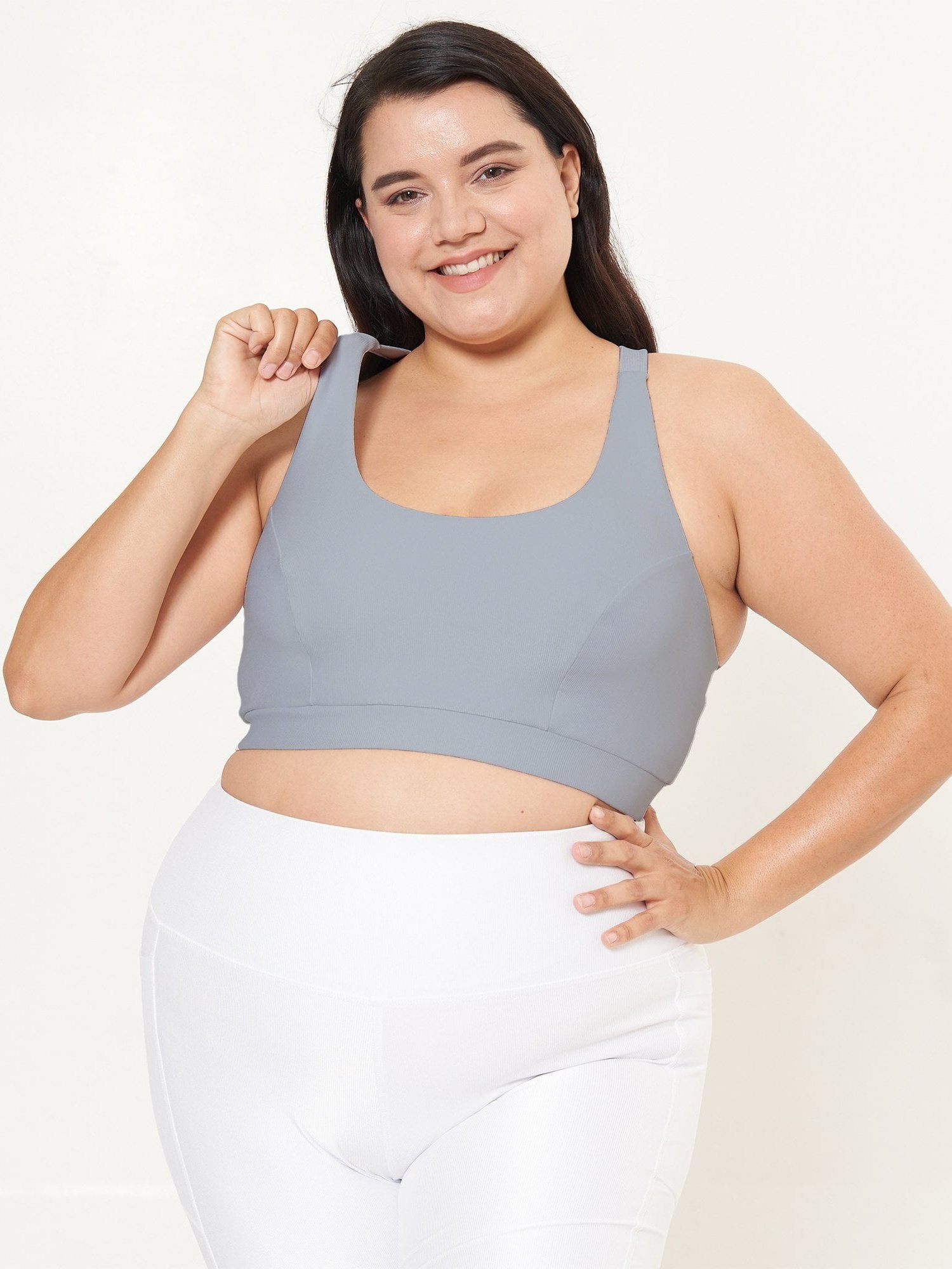 Cross Back Performance Bra Top - Dove Grey Rib Pattern