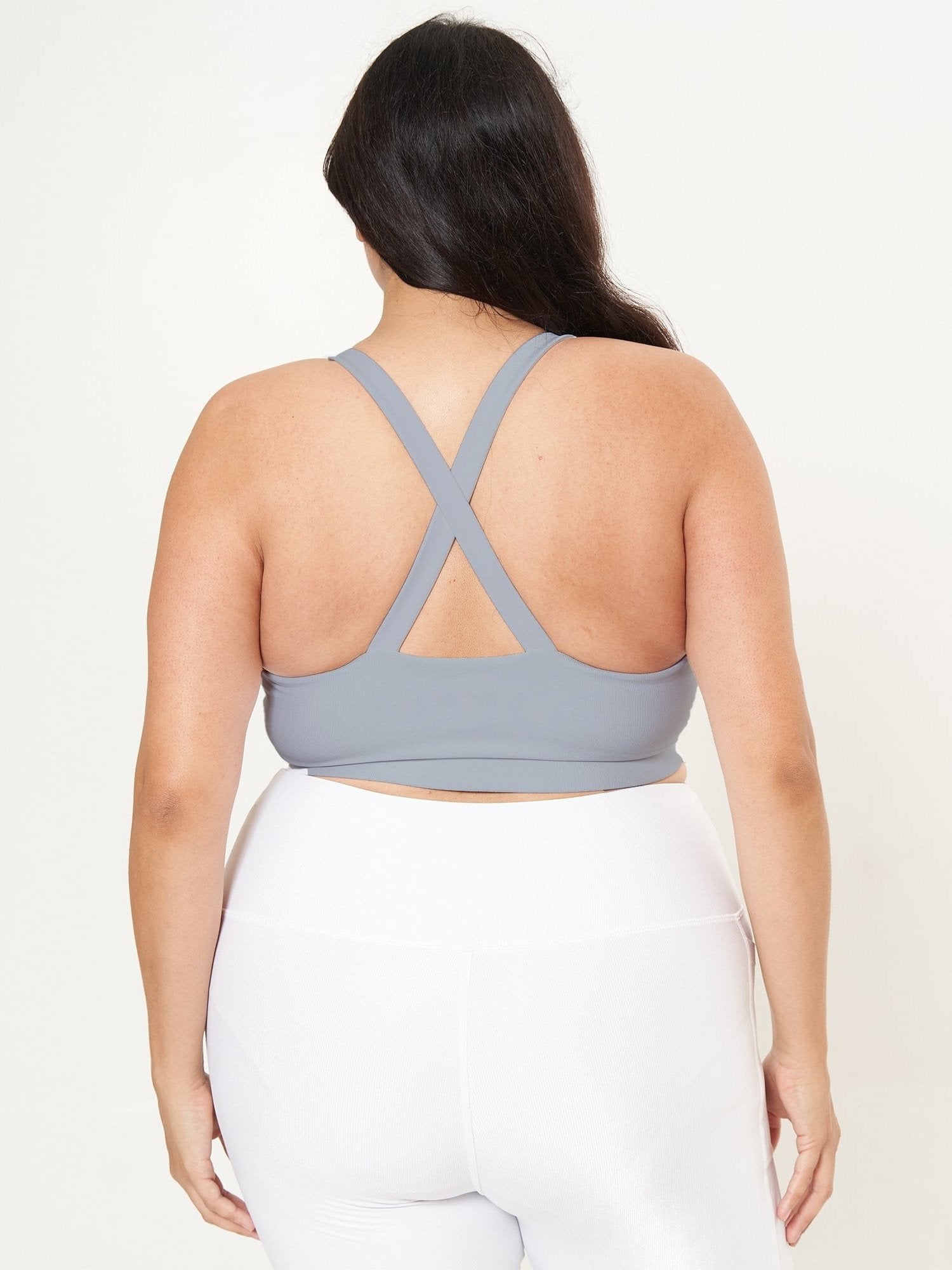 Cross Back Performance Bra Top - Dove Grey Rib Pattern