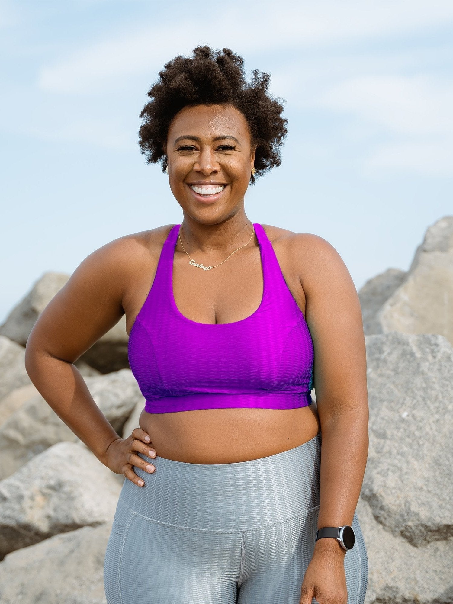 Cross Back Performance Bra Top - Fuchsia Zap Pattern