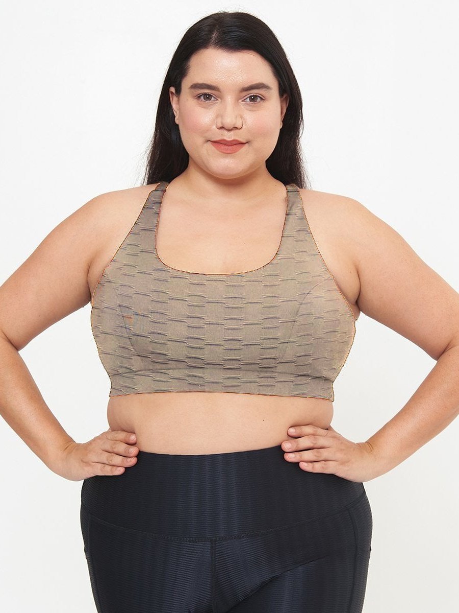 Cross Back Performance Bra Top - Simply Taupe Links Pattern