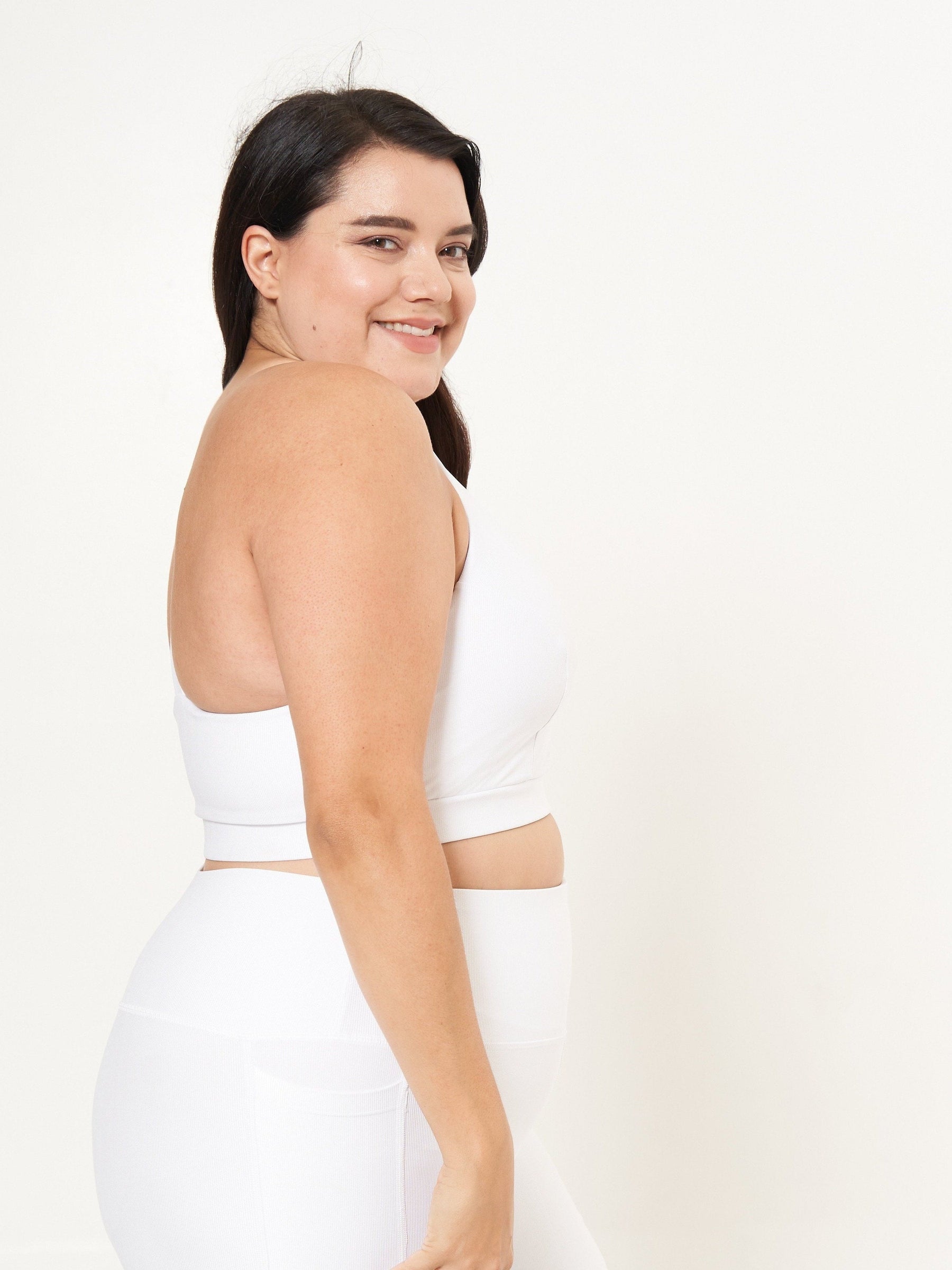 Cross Back Performance Bra Top- White Rib Pattern