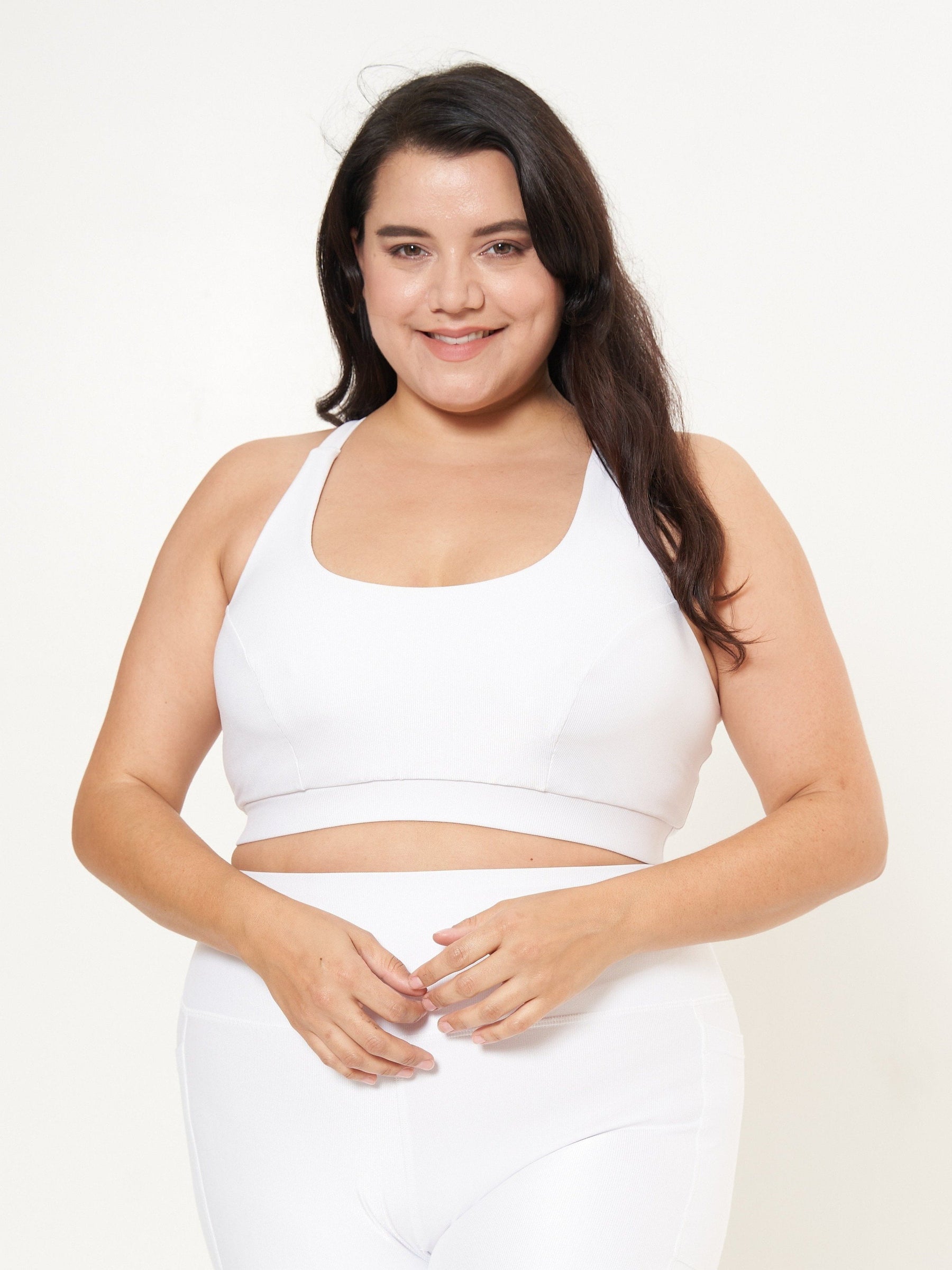 Cross Back Performance Bra Top- White Rib Pattern