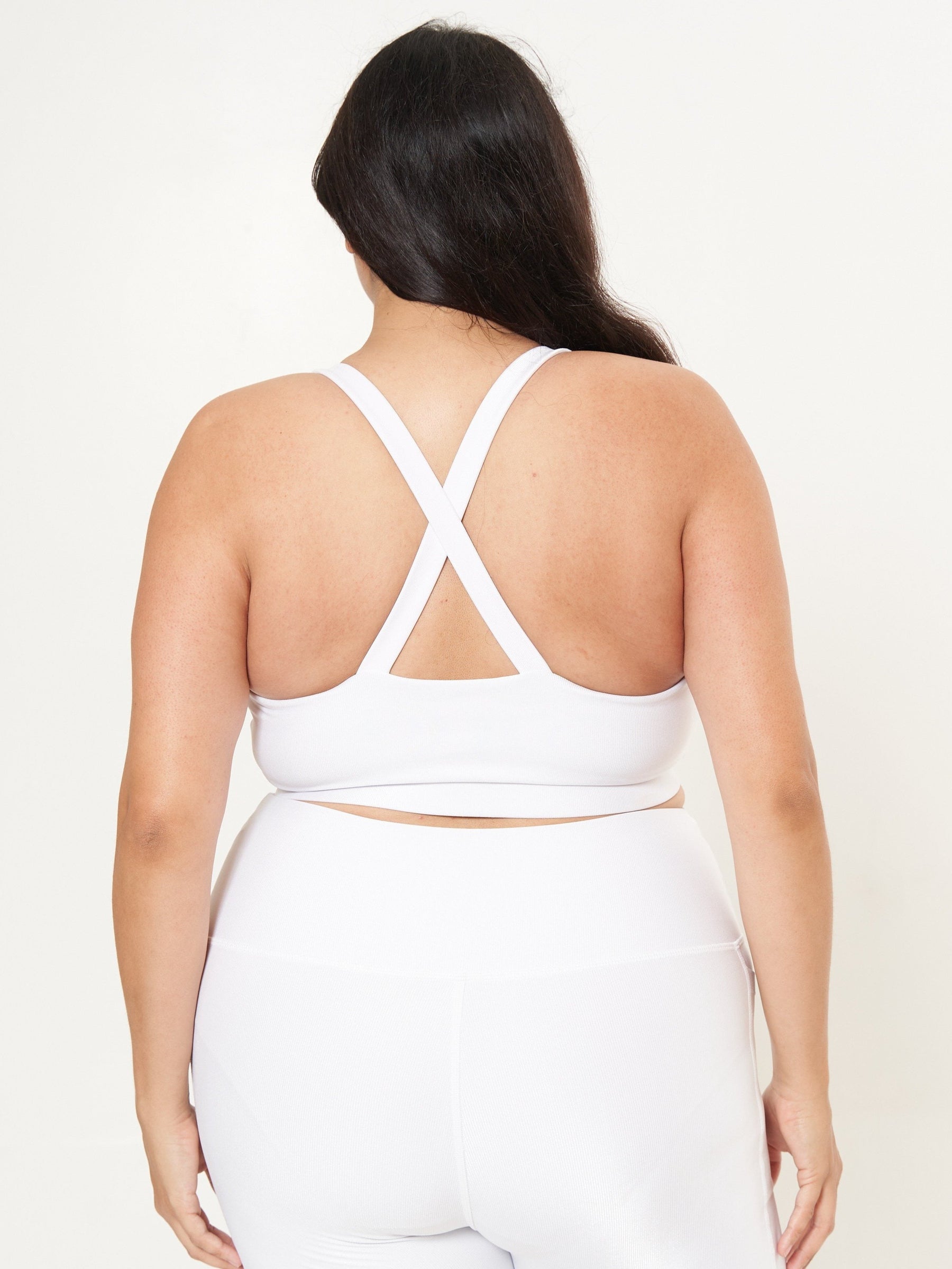 Cross Back Performance Bra Top- White Rib Pattern