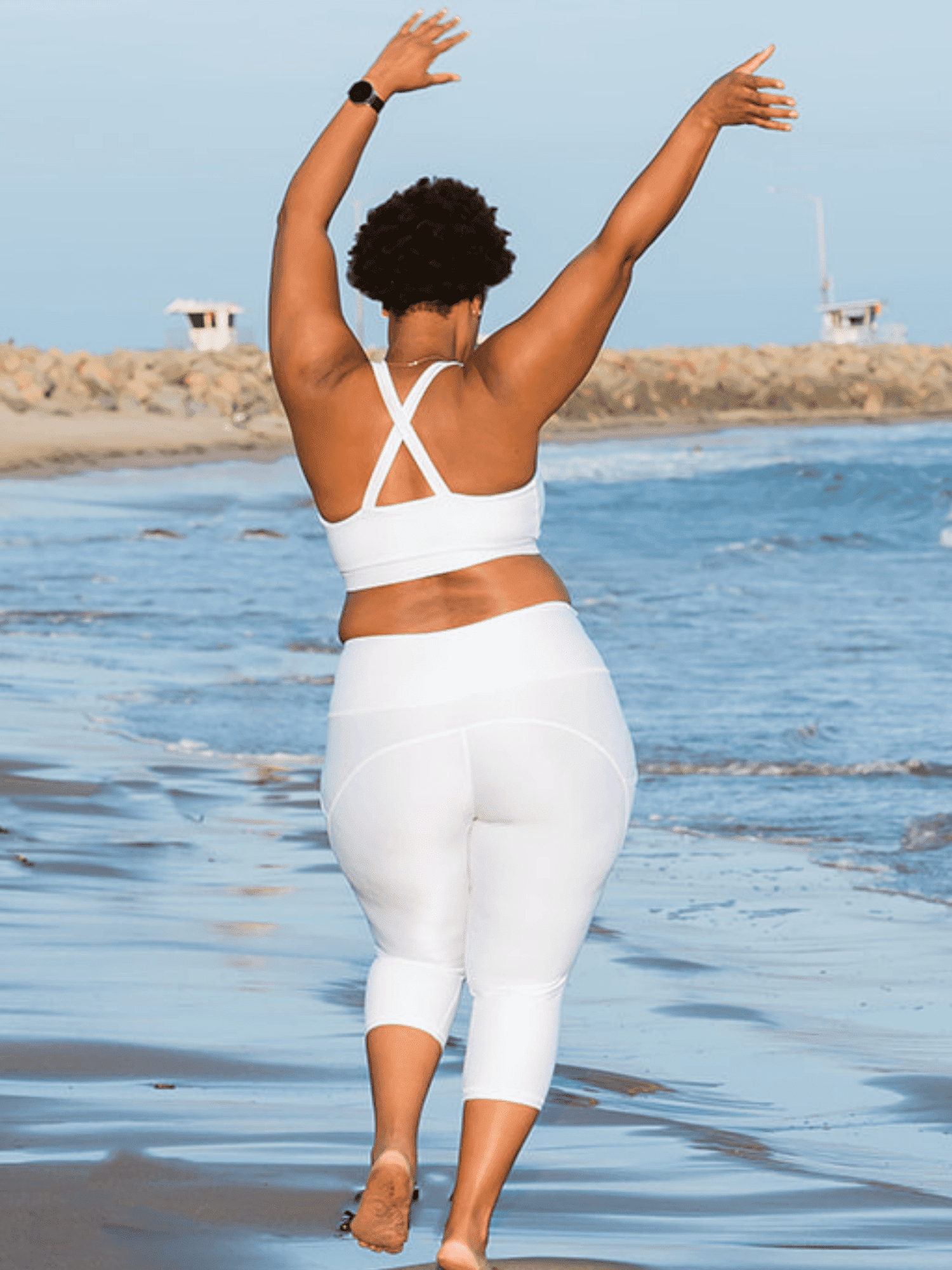 Cross Back Performance Bra Top- White Rib Pattern