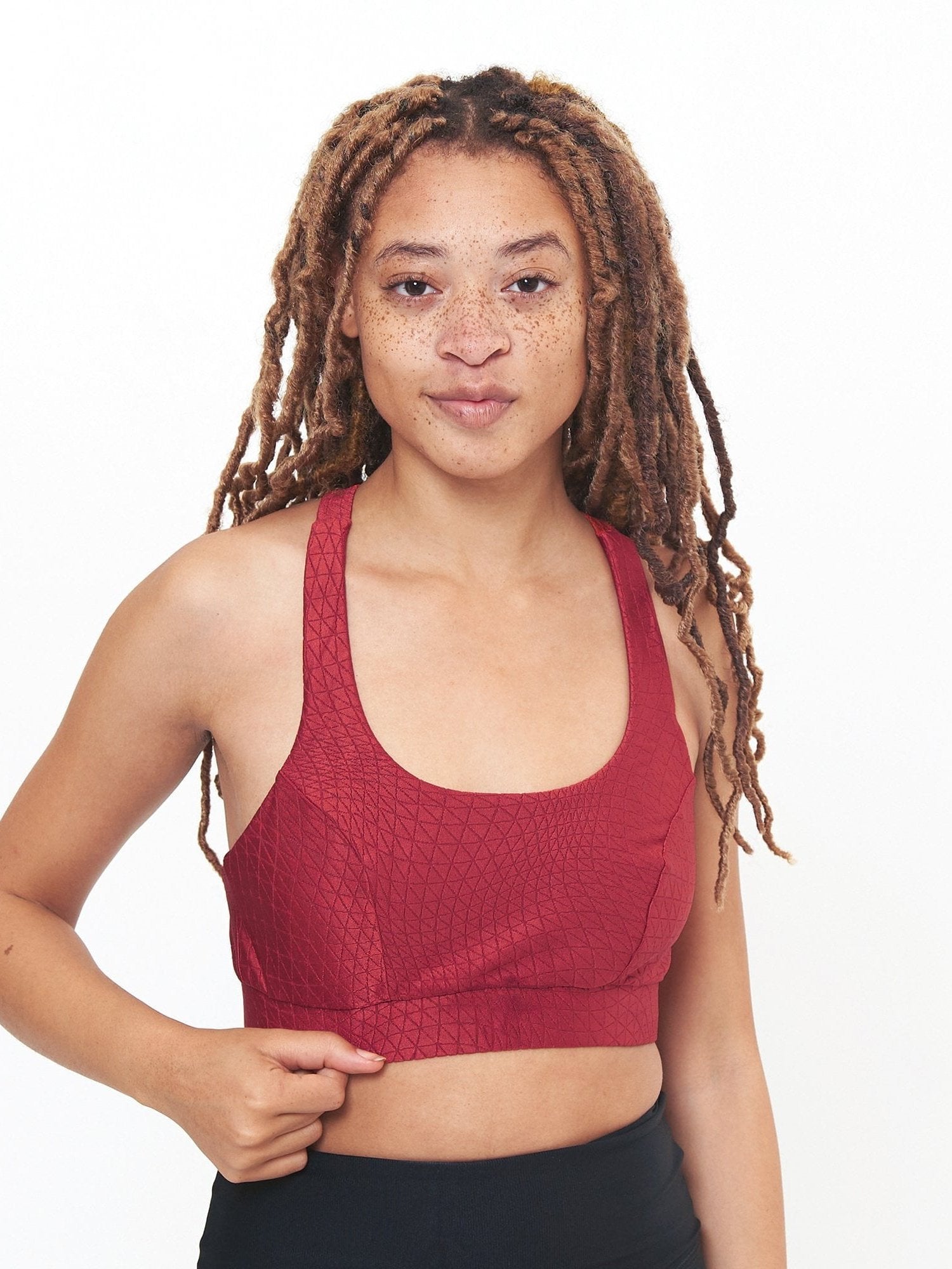 Double Scoop Bra Top - Pomegranate Cube Pattern
