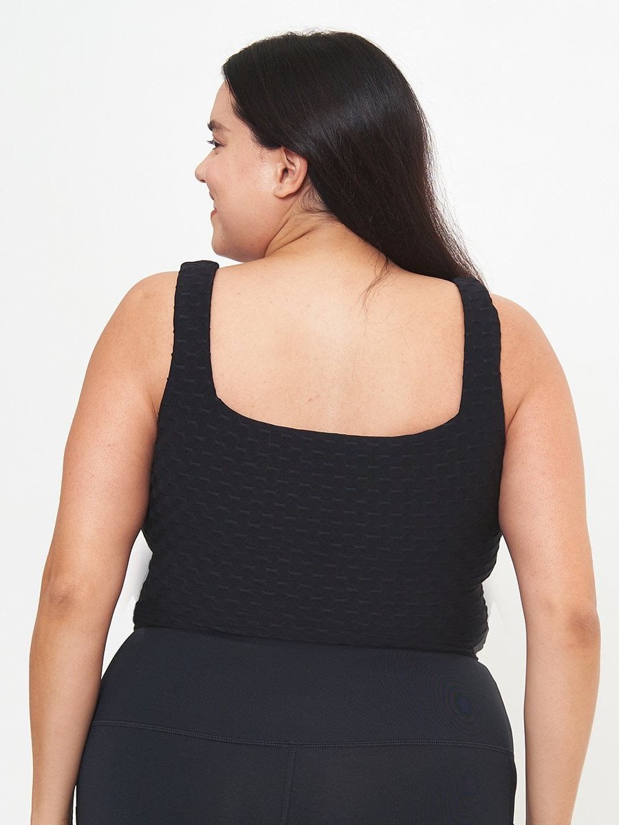 Fitted Tank w/ Built-In Bra - Black Dash Texture