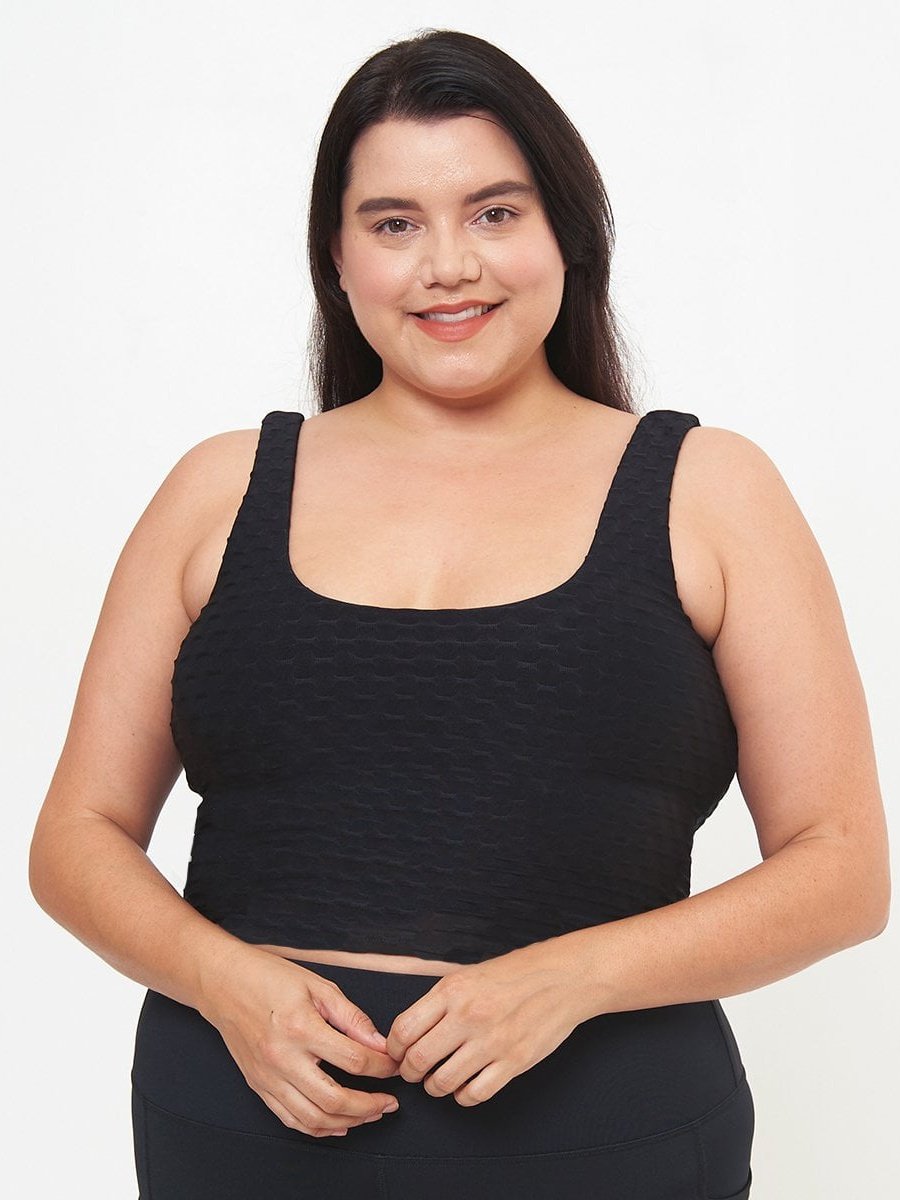 Fitted Tank w/ Built-In Bra - Black Dash Texture