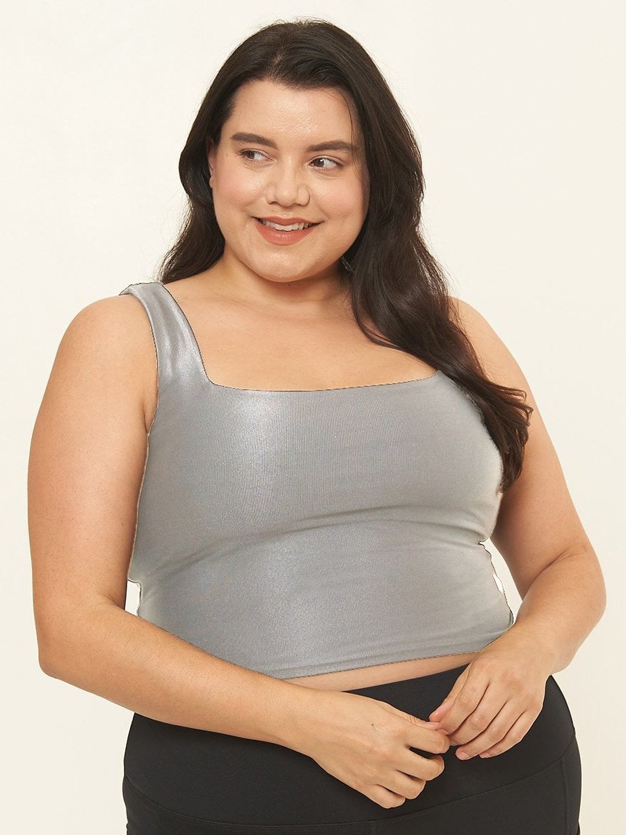 Fitted Tank w/ Built-In Bra - Dove Grey Rib Texture