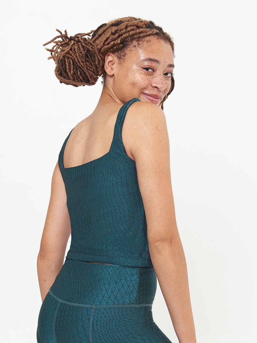 Fitted Tank w/ Built-In Bra - Tropicale Cube Pattern