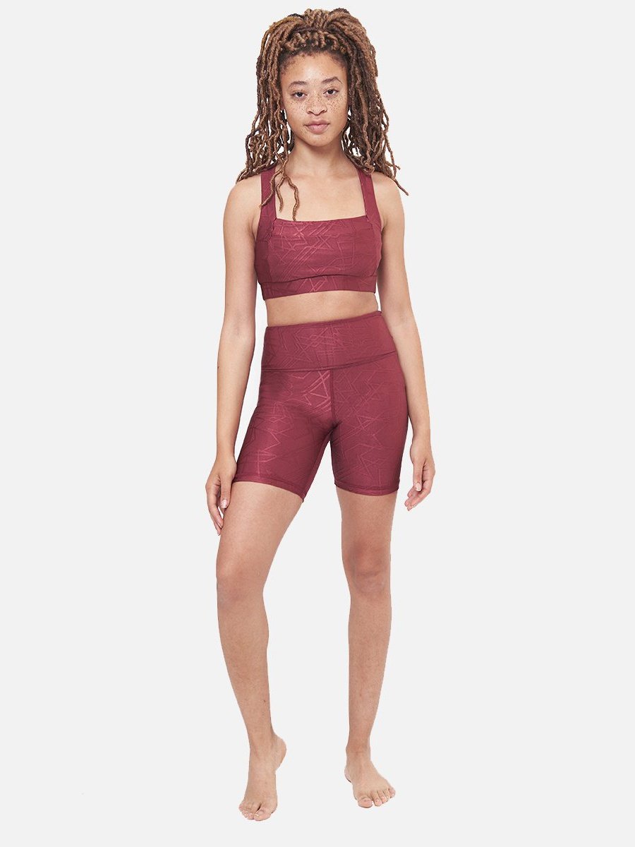 Hi-Rise Biker Short - Pomegranate Linear Pattern