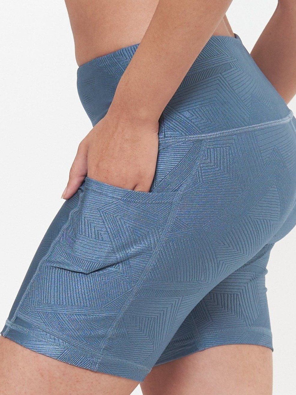 Pocket Bike Short - Slate Blue Geo Pattern