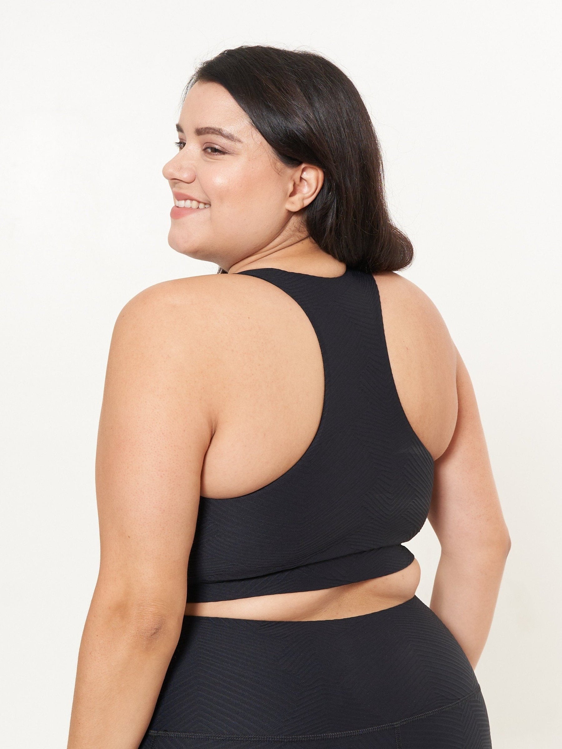 Square Neck Performance Bra Top - Black Ridges Pattern