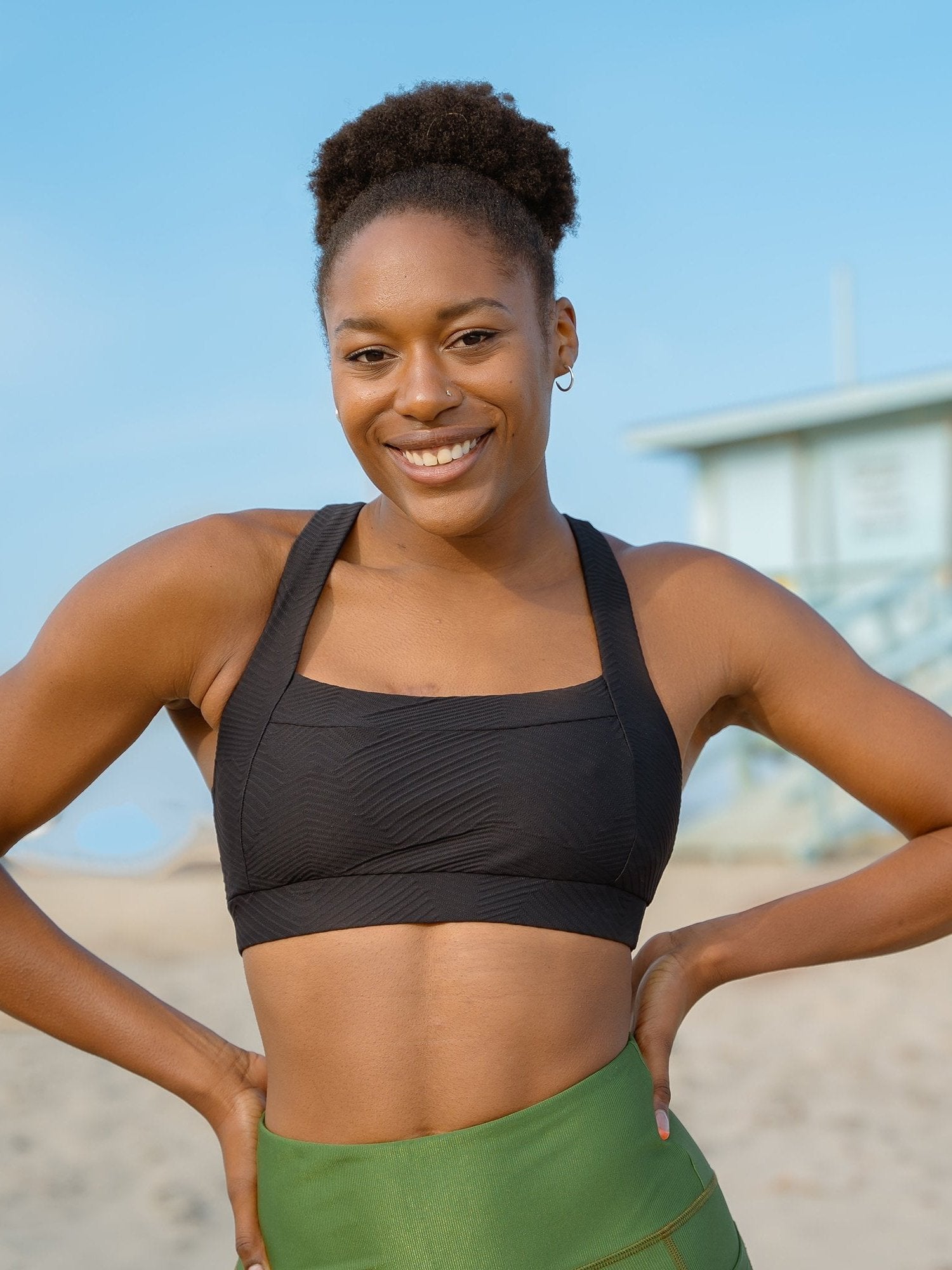 Square Neck Performance Bra Top - Black Ridges Pattern