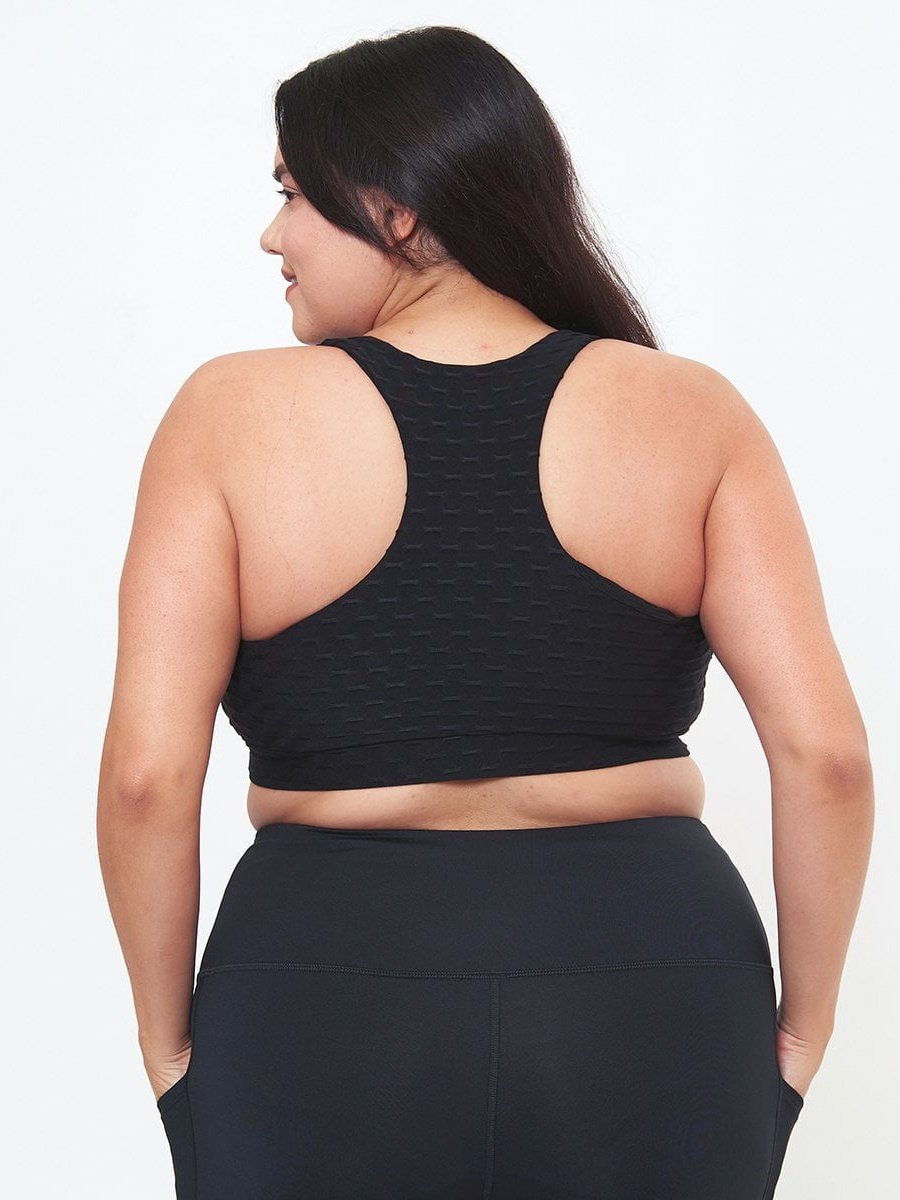 Square Neck Performance Bralette - Black Dash Pattern