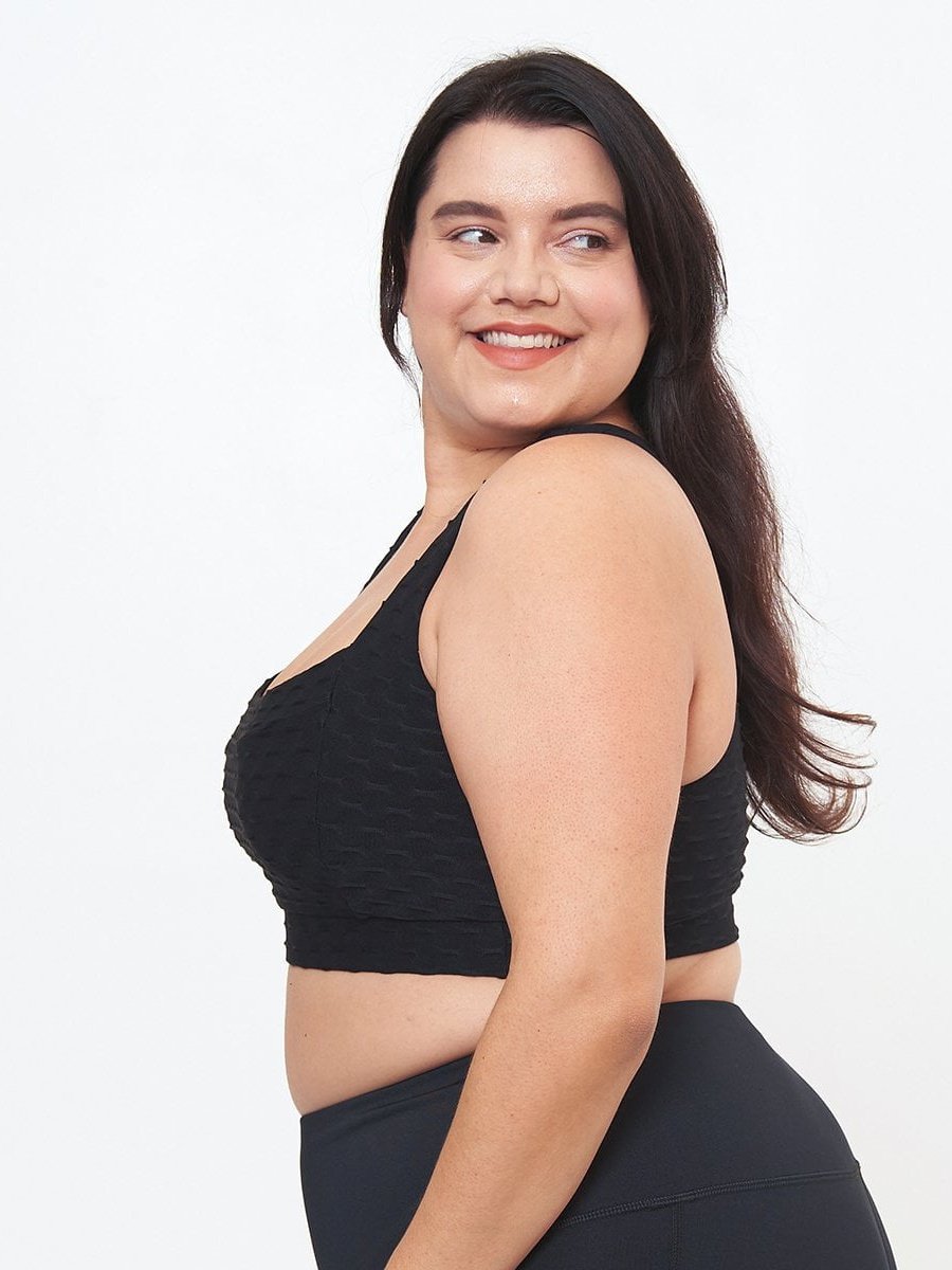Square Neck Performance Bralette - Black Dash Pattern
