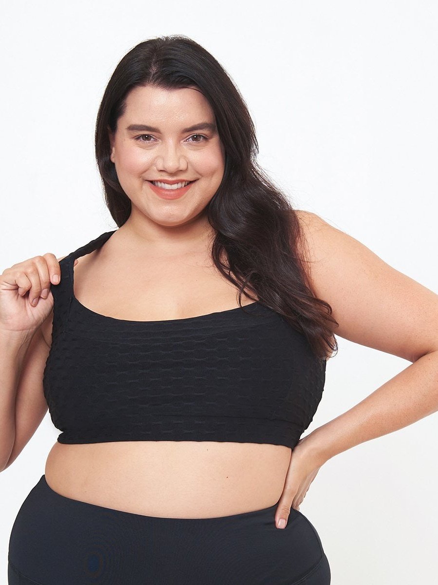 Square Neck Performance Bralette - Black Dash Pattern