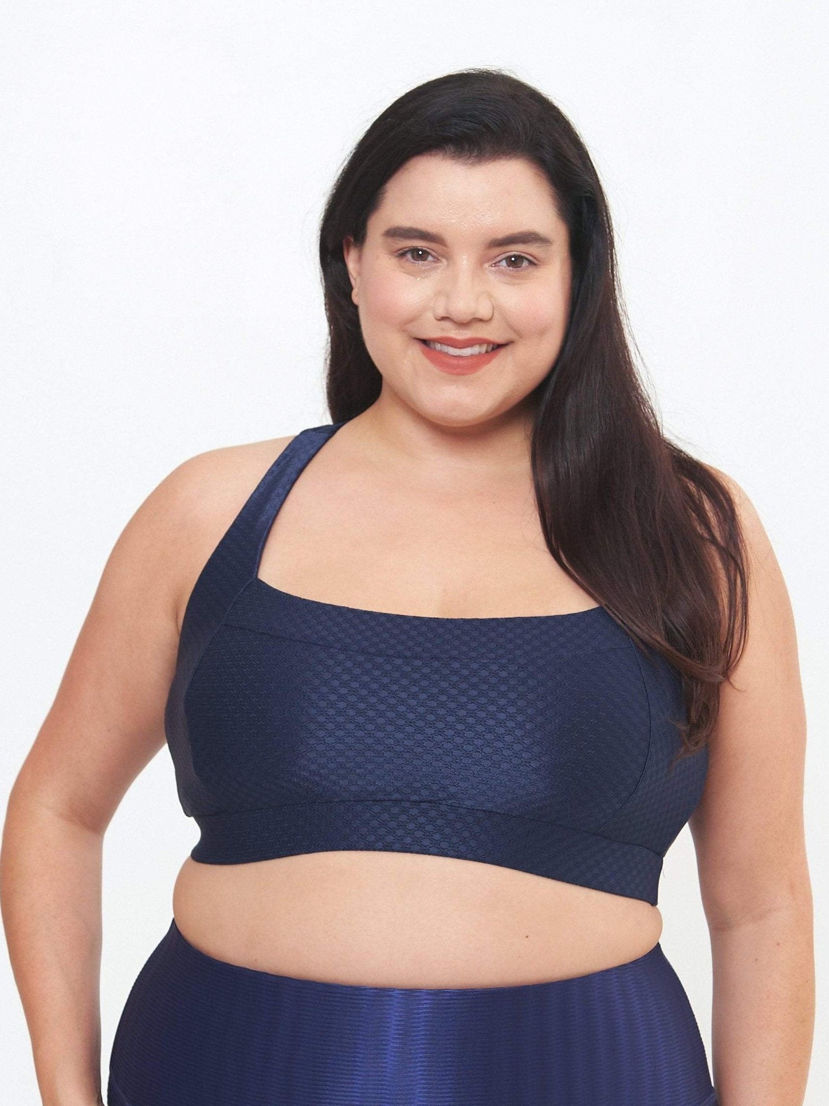 Square Neck Performance Bralette -Midnight Circles Pattern