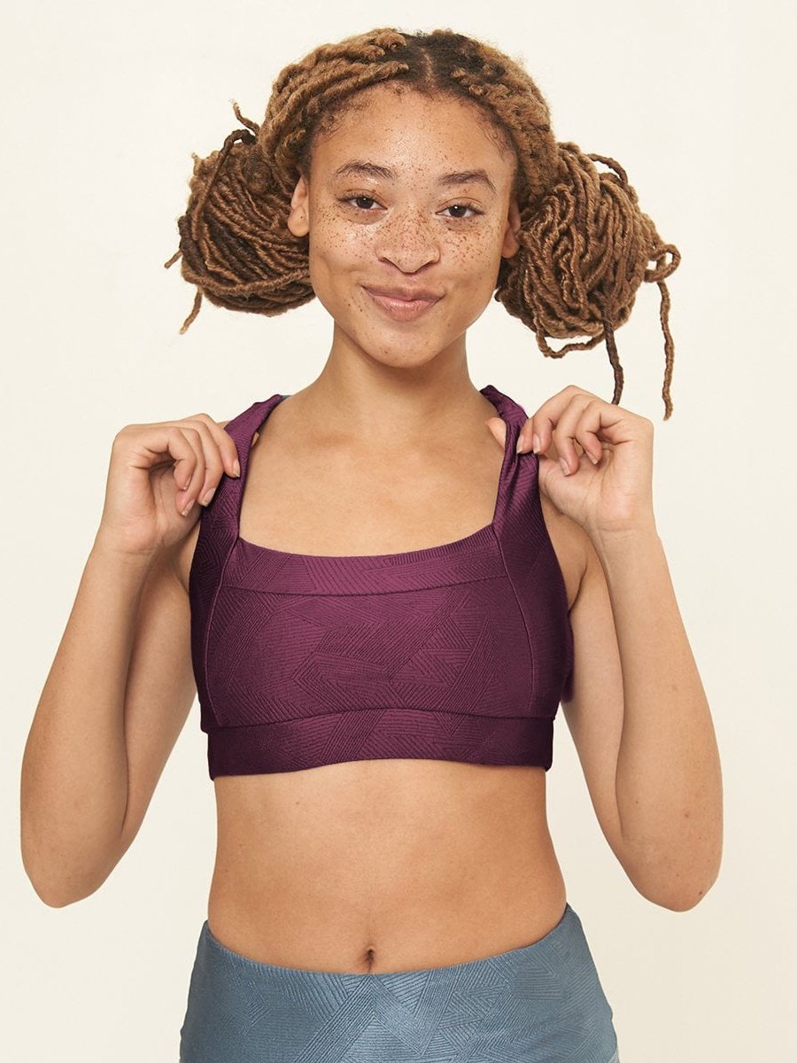 Square Neck Performance Bralette - Sangria Gerry Pattern