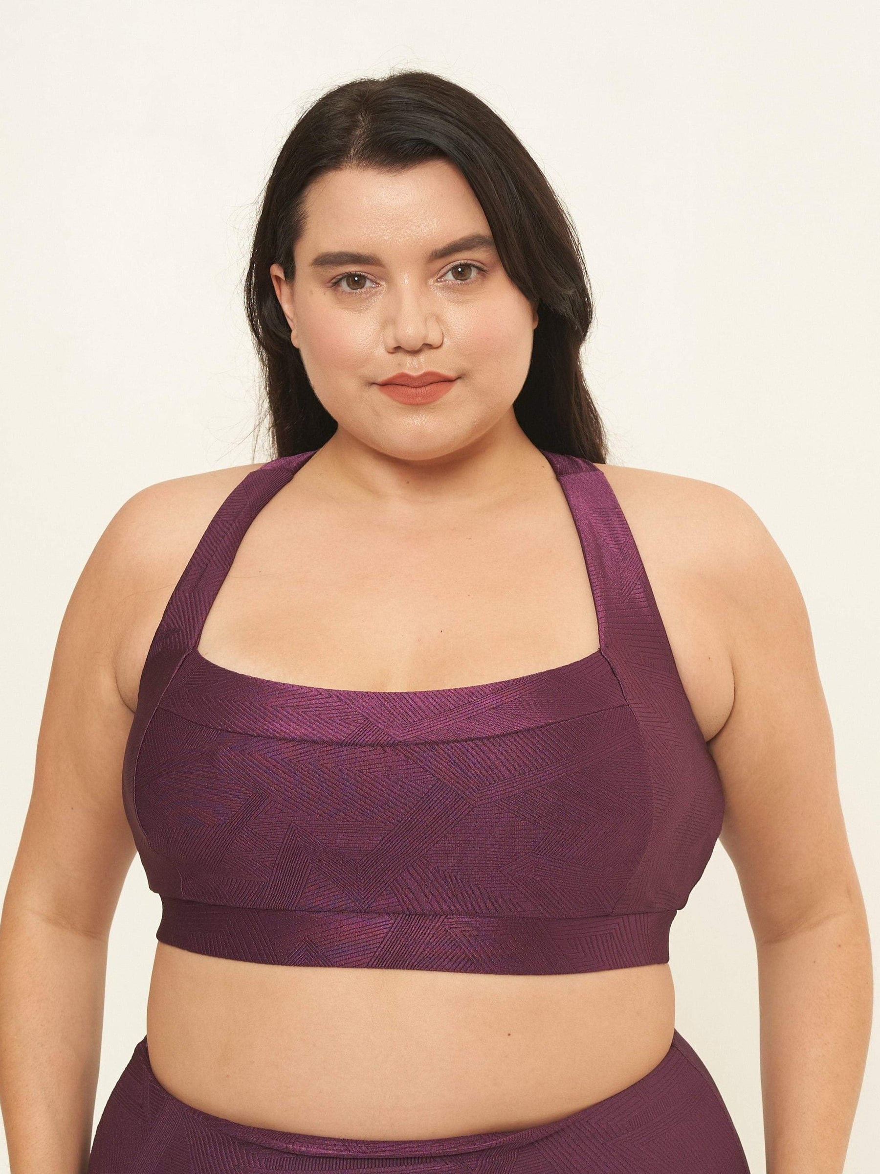 Square Neck Performance Bralette - Sangria Gerry Pattern