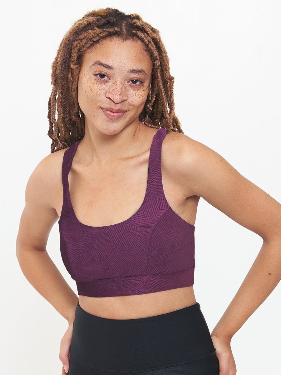 Cross Back Performance Bra Top - Sangria Geo Pattern