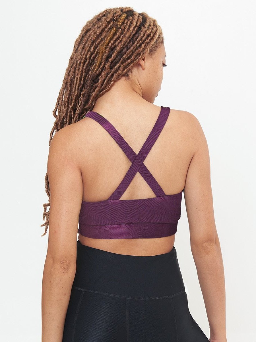 Cross Back Performance Bra Top - Sangria Geo Pattern