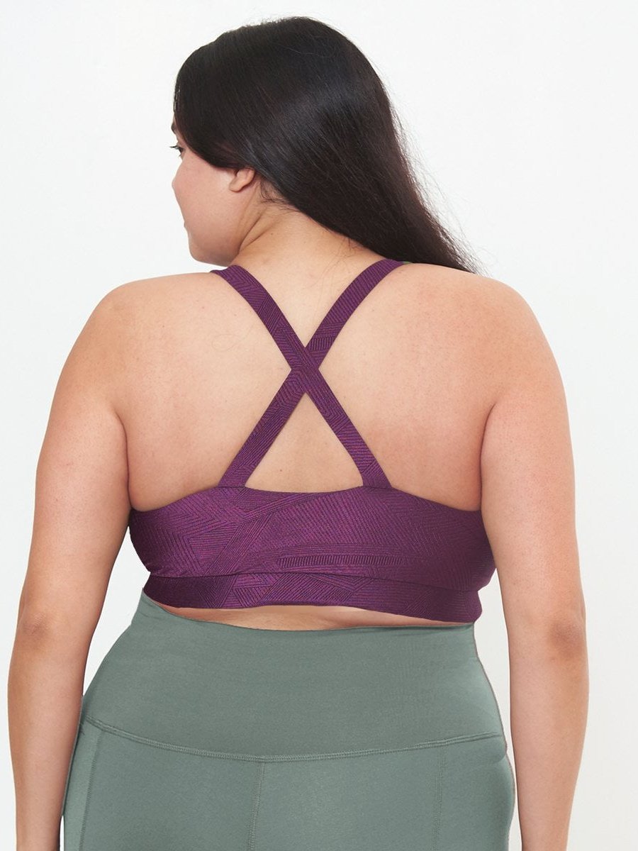 Cross Back Performance Bra Top - Sangria Geo Pattern