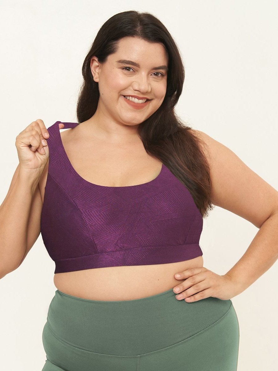 Cross Back Performance Bra Top - Sangria Geo Pattern