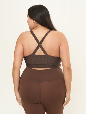 Cross Back Performance Bra Top- Bark Cube Pattern