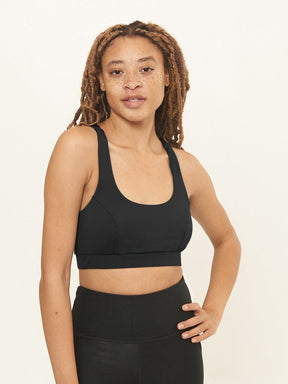 Cross Back Performance Bra Top - Black Solid