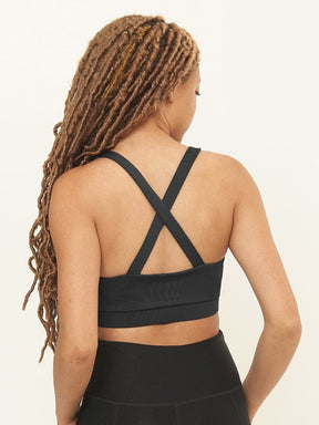 Cross Back Performance Bra Top - Black Solid