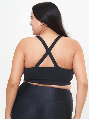 Cross Back Performance Bra Top - Black Solid