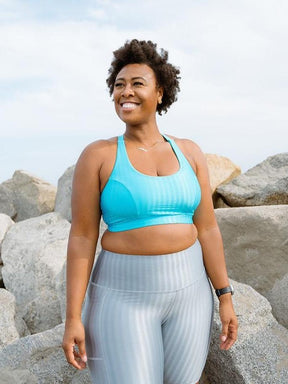 Cross Back Performance Bra Top - Blue Sky Zap Pattern