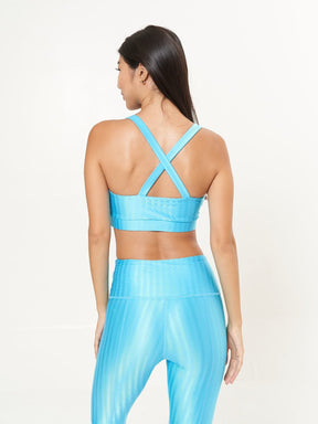 Cross Back Performance Bra Top - Blue Sky Zap Pattern