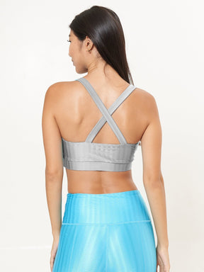 Cross Back Performance Bra Top - Silver Zap Pattern