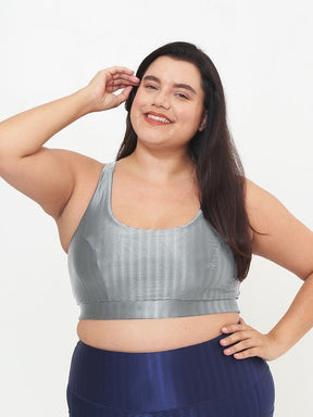 Cross Back Performance Bra Top - Silver Zap Pattern
