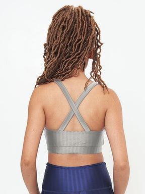 Cross Back Performance Bra Top - Silver Zap Pattern