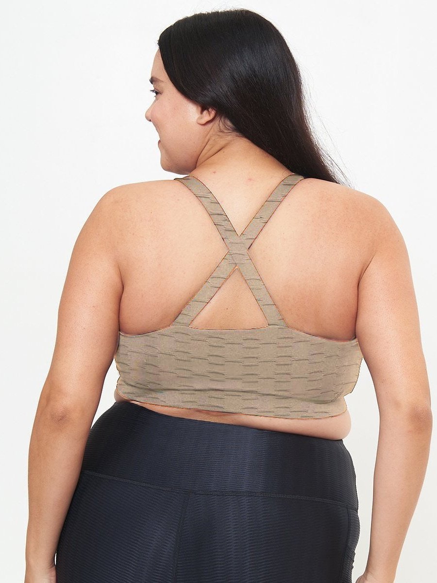 Cross Back Performance Bra Top - Simply Taupe Links Pattern