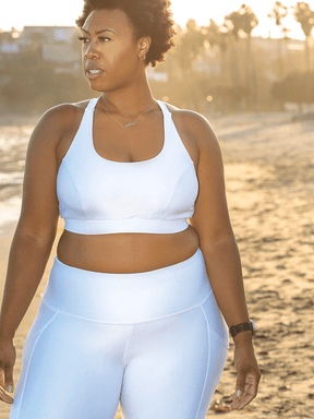 Cross Back Performance Bra Top- White Rib Pattern