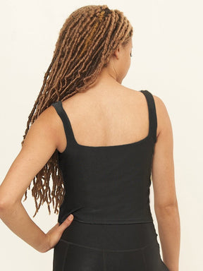 Fitted Tank w/ Built-In Bra - Black Rib Texture