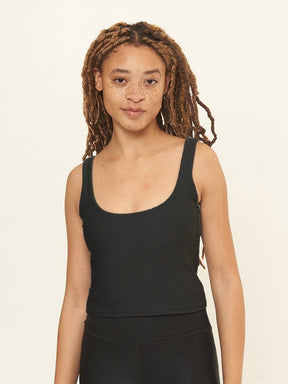 Fitted Tank w/ Built-In Bra - Black Rib Texture