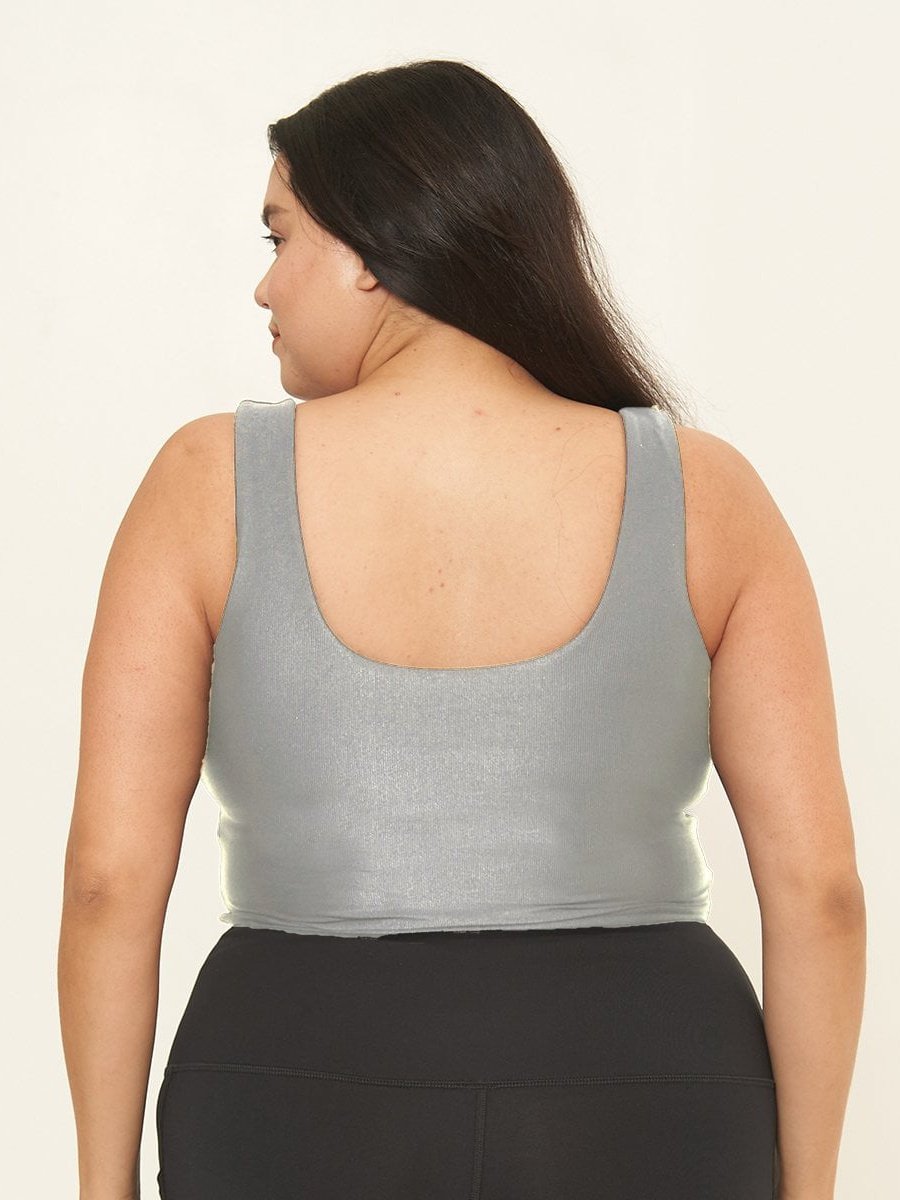 Fitted Tank w/ Built-In Bra - Silver Rib Texture