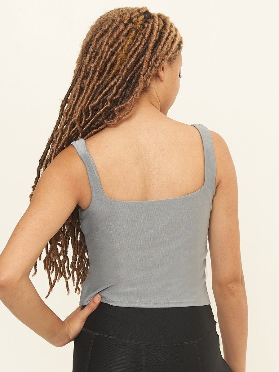 Fitted Tank w/ Built-In Bra - Silver Rib Texture